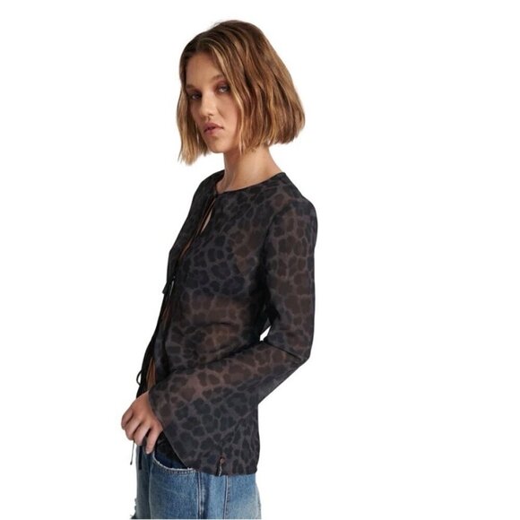 One Teaspoon Top Leopard Chiffon for Layering Black Gray Size S - Picture 4 of 12